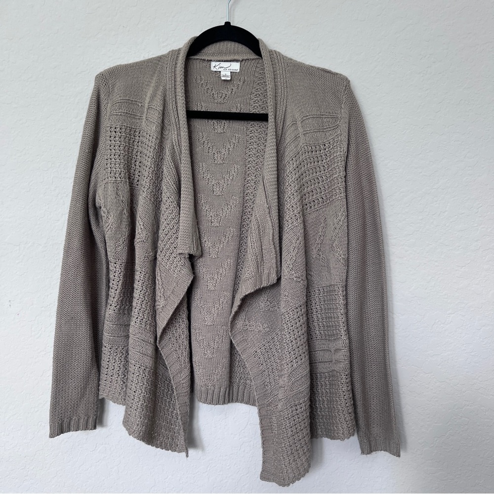 Kim Rogers Open-Front Cardigan Sweater Size Small Taupe